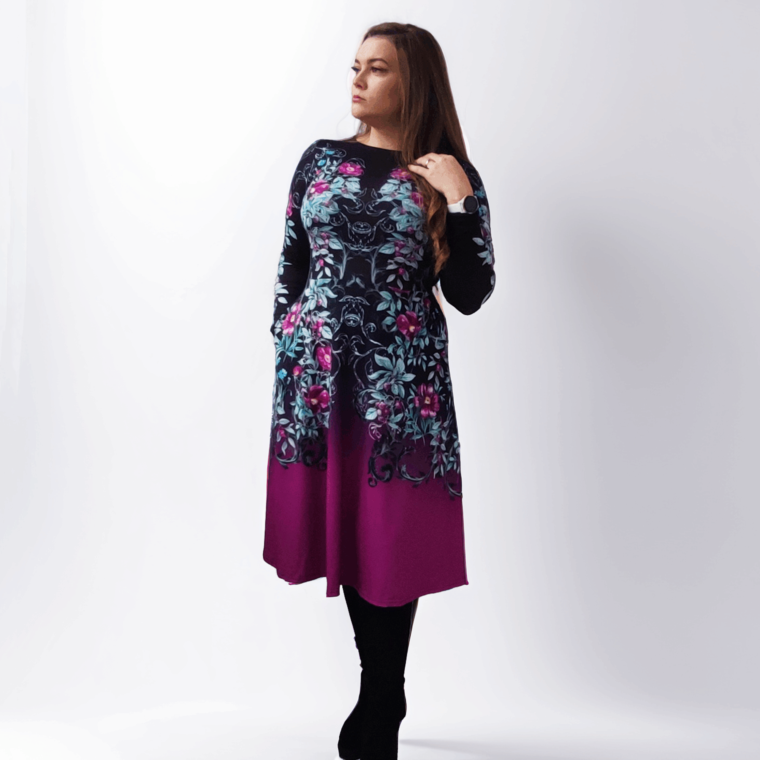 Taskutega midikleit rikkalik lumeroos Eesti disain kleit