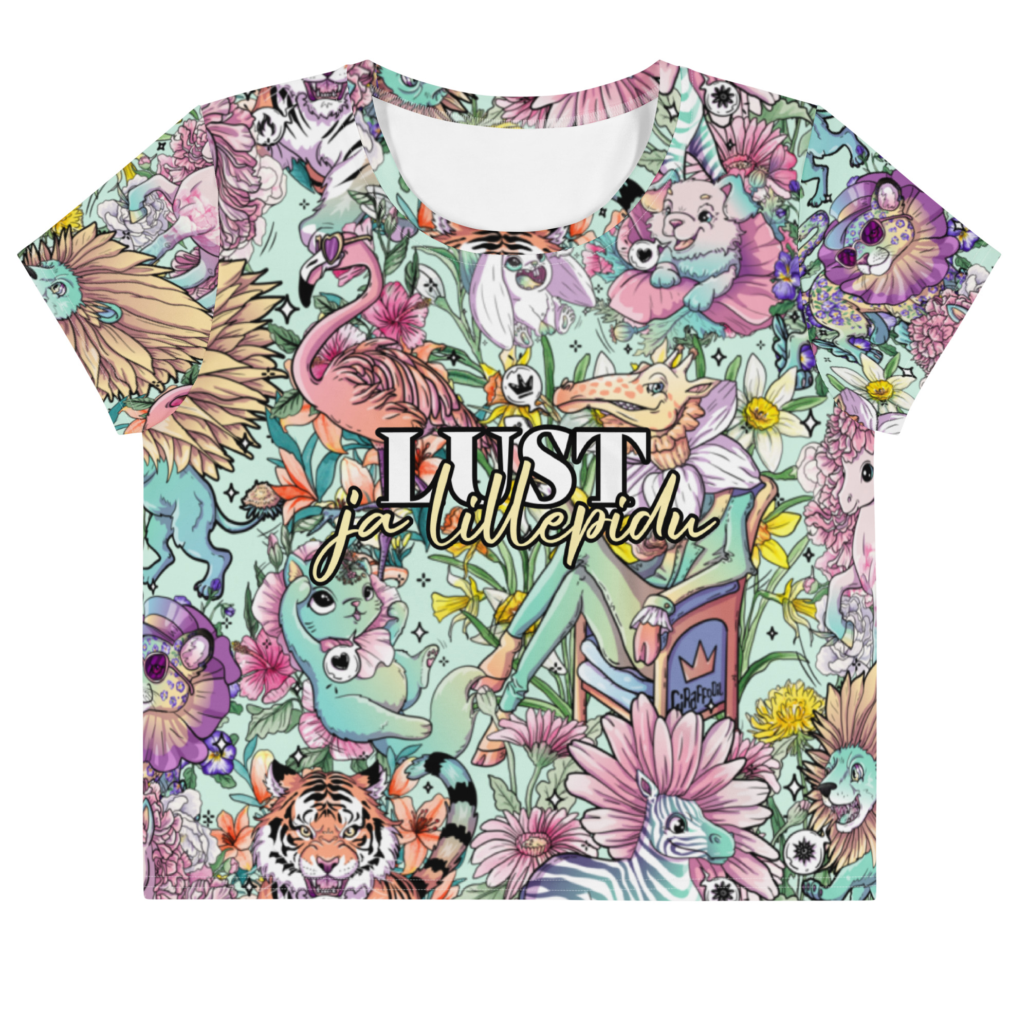 Kärbitud T-särk lust ja lillepidu